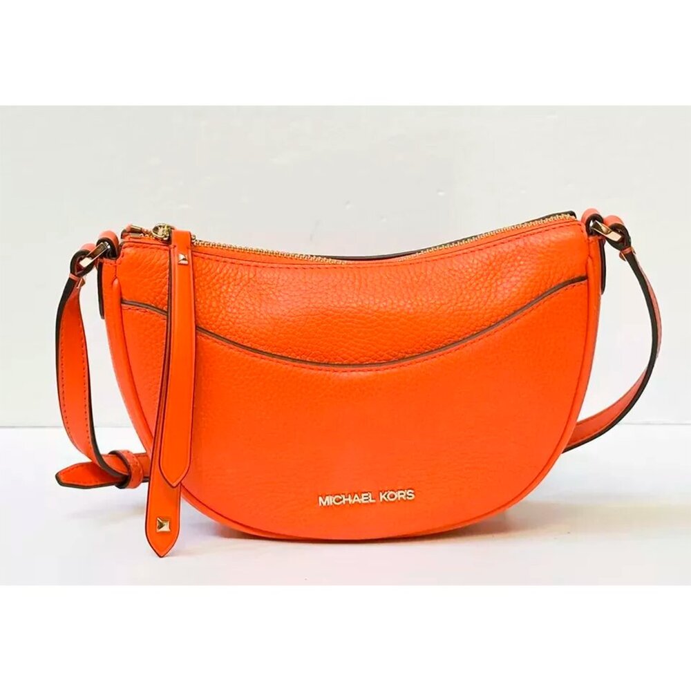 S Michael Kors Dover Half Moon Crossbody Orange Leather Bag 35R3G4DC5L Purse NWT - Picture 2 of 14